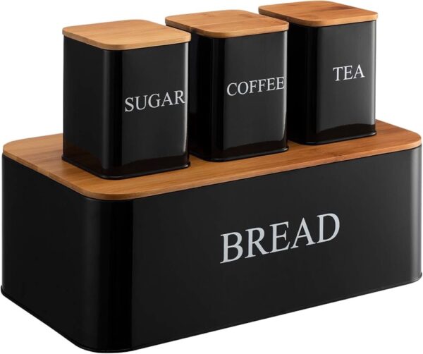 Large Bread Box With 3 Canister Set
